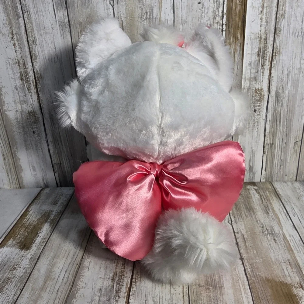 Disney Store Marie Aristocats Plush White Pink Satin Bow Stuffed Animal 14 inch